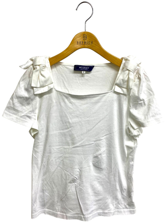 エムズグレイシー 015323 Tシャツ カットソー 40 ホワイト 肩リボン スクエアネック IT5VELDUEZDC