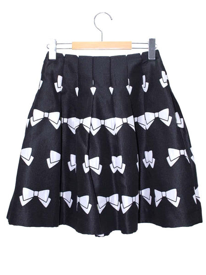 エムズグレイシー 427506 スカート 36 ブラック リボンモチーフ タックフレア ITB27UNLD5CS