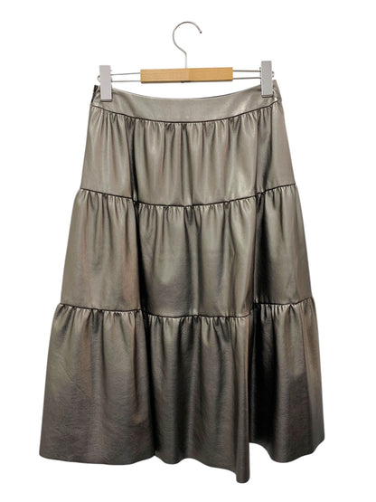 エムズグレイシー 417527 スカート 38 シルバー フェイクレザー ギャザー ITXEZ2ZP54WG