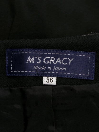 エムズグレイシー 917540 スカート 36 グレー ウール混 リボン タック ITFZ3QIOYHNU