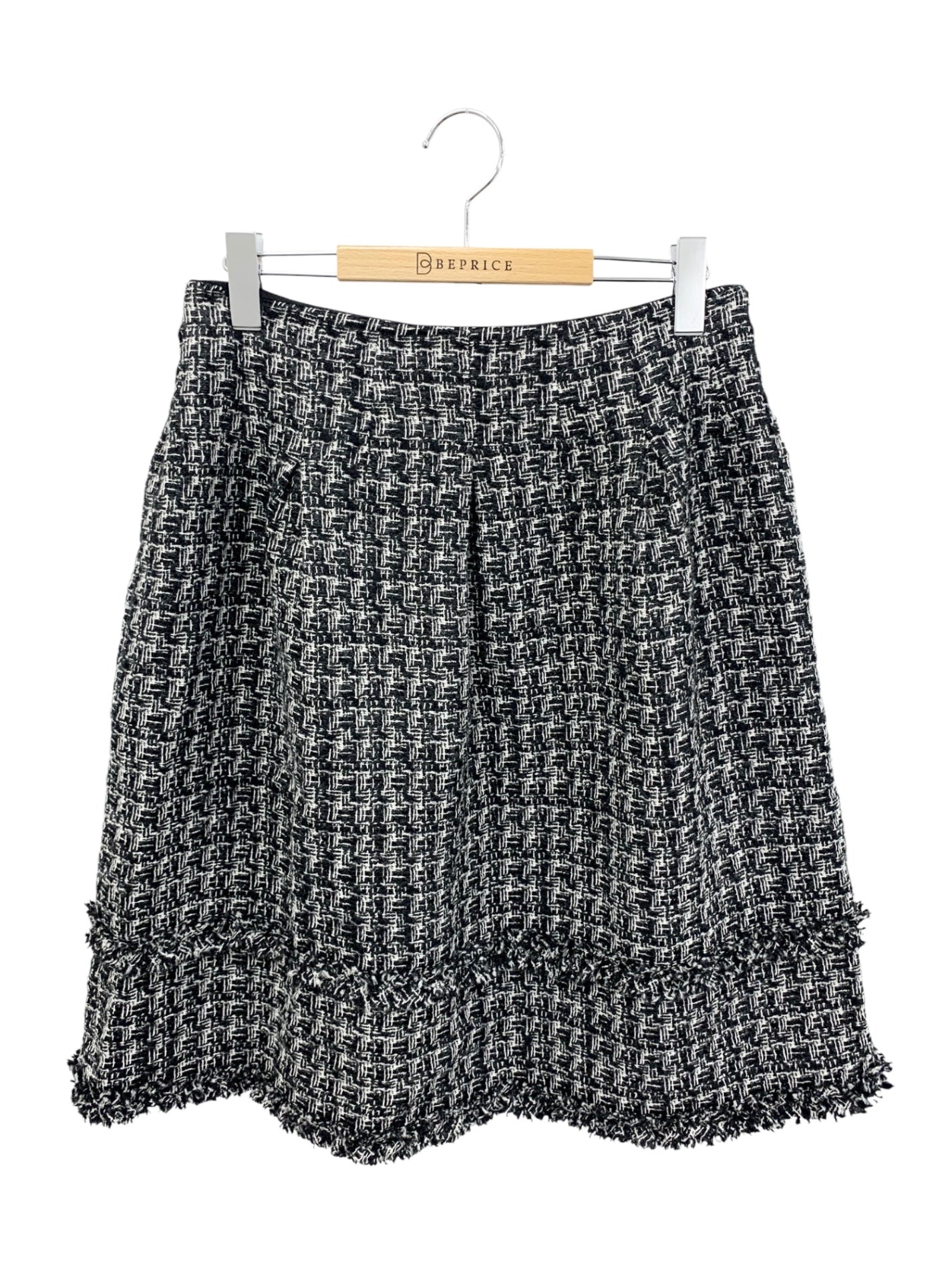 エムズグレイシー 317623 スカート 40 ブラック フリンジ ウール ツィード ラメ IT421OD0K0QI 【SALE】