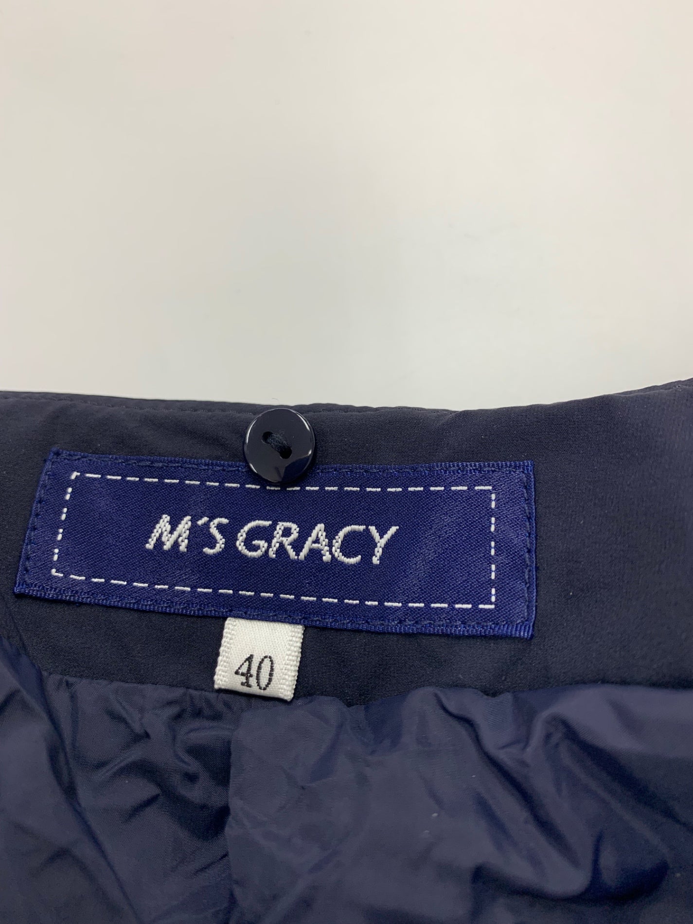 エムズグレイシー 319607 ダウンジャケット 40 ネイビー リボン エコファー 2way カメリアジップ IT3PV3IL564Y