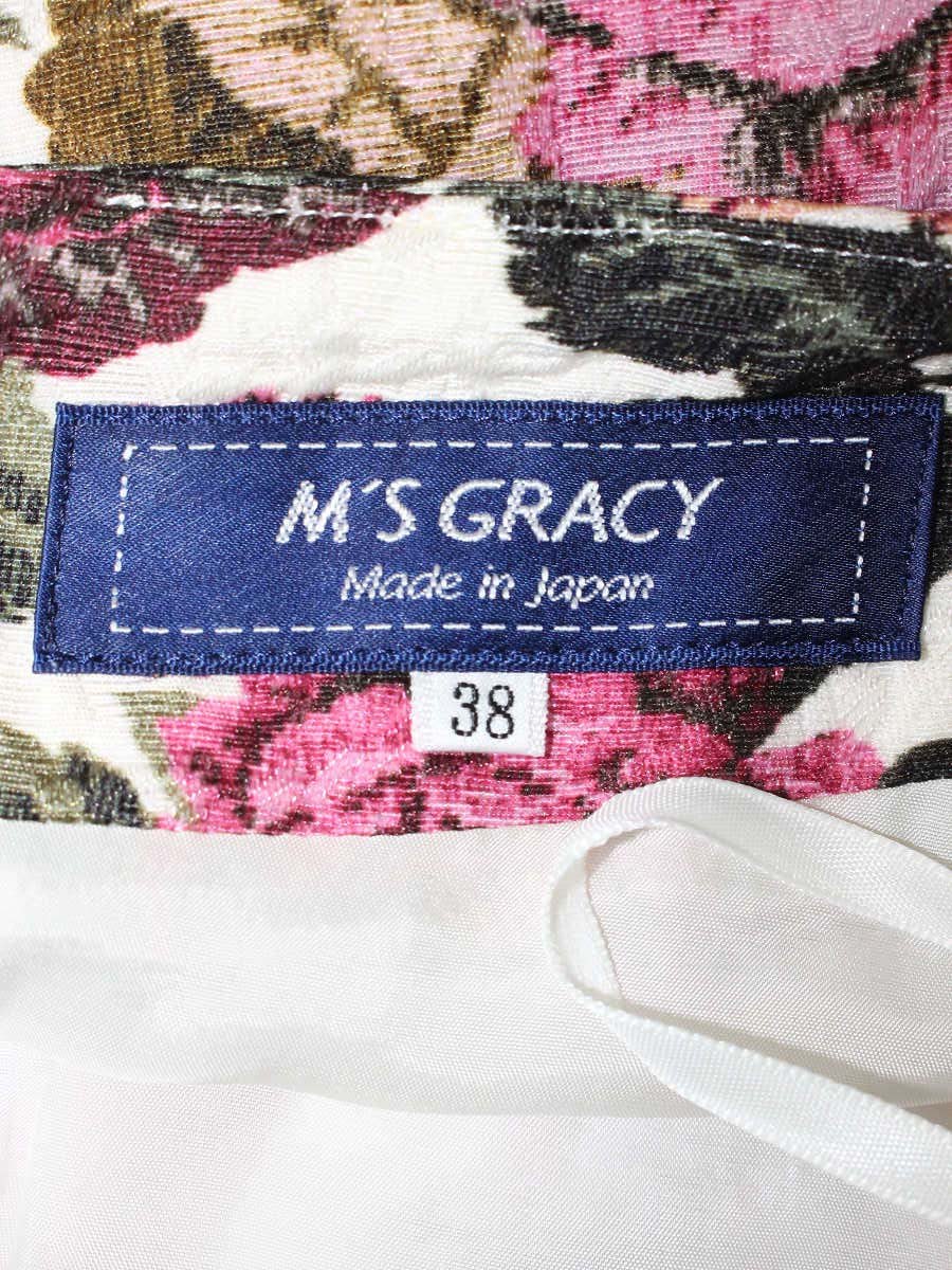 エムズグレイシー ゴブラン調プリントタックスカート 017526 38 ホワイト/ピンク ITY3TIC0L5G4