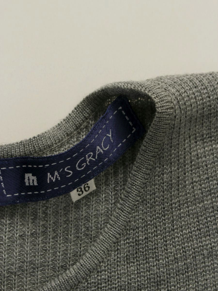 エムズグレイシー 521718 ワンピース 36 グレー 切替 リボン ウール IT6FL6VTDDB1