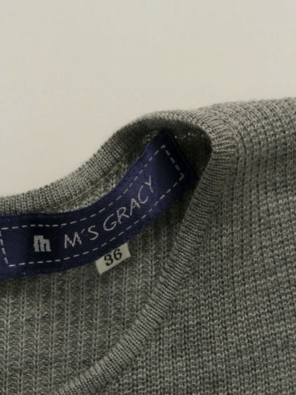 エムズグレイシー 521718 ワンピース 36 グレー 切替 リボン ウール IT6FL6VTDDB1