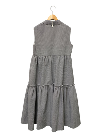 ルネ Elegant Tiered Dress 5626120 ワンピース 38 ブラック ギンガムチェック フロントボタン 衿付き ITSY16OQB4EM