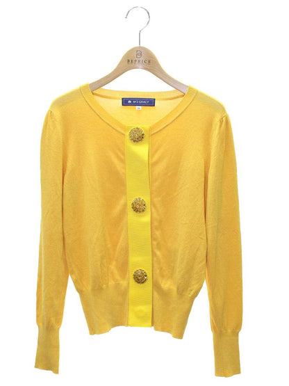 エムズグレイシー 528523 カーディガン 38 イエロー ビジューボタン ニット ITV4TPP27BO4