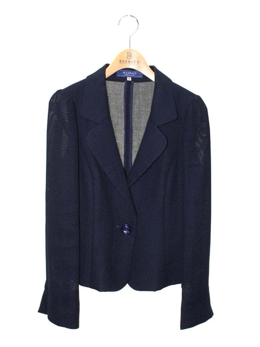 エムズグレイシー 814325 ジャケット 38 ネイビー 薄手 カメリアボタン IT35PU23MBLU