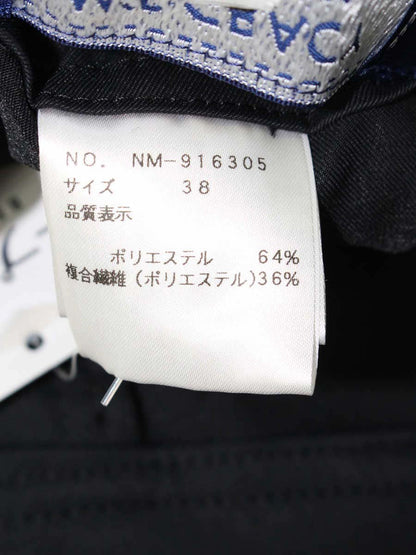 エムズグレイシー 916305 パンツ 38 ネイビー ハイウエスト ワイド 裾ロゴ 裾フリル IT2FI196SMM0