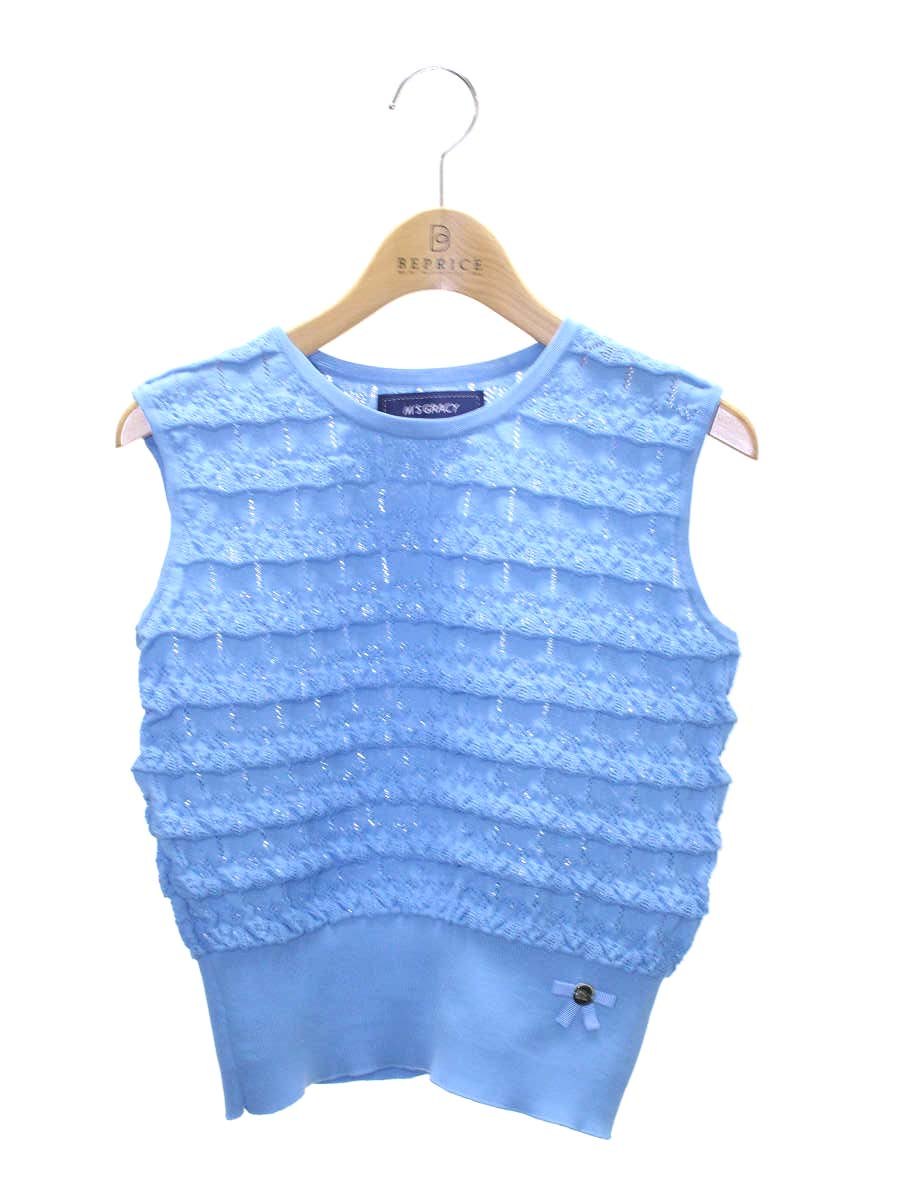 エムズグレイシー 118137 ニット セーター 38 ブルー レース編み ベスト IT4MXQ6KGIUT