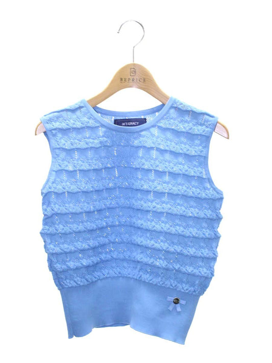 エムズグレイシー 118137 ニット セーター 38 ブルー レース編み ベスト IT4MXQ6KGIUT