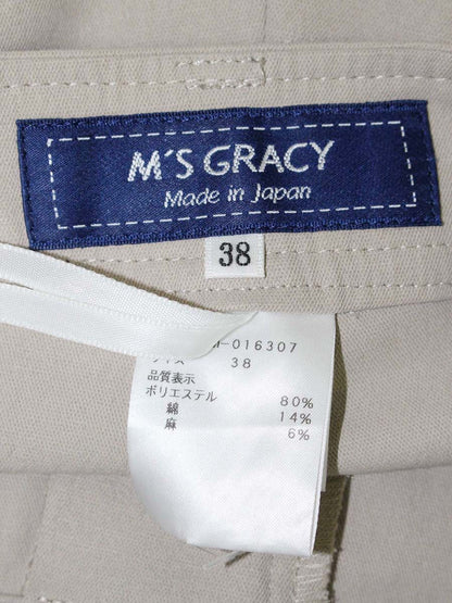 エムズグレイシー 016307 パンツ 38 ベージュ 裾リボン リネン混 ITLWM92PWNDC