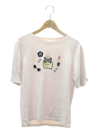 スーパービューティー トップス 44 ピンク ニット 口紅 香水刺繍 コサージュ IT6RFW9OB6UI