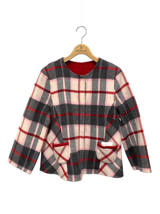 エムズグレイシー チェックｘ無地リバーシブルジャケット 214610 38 レッド ウール ITG0Y8NAIH9M