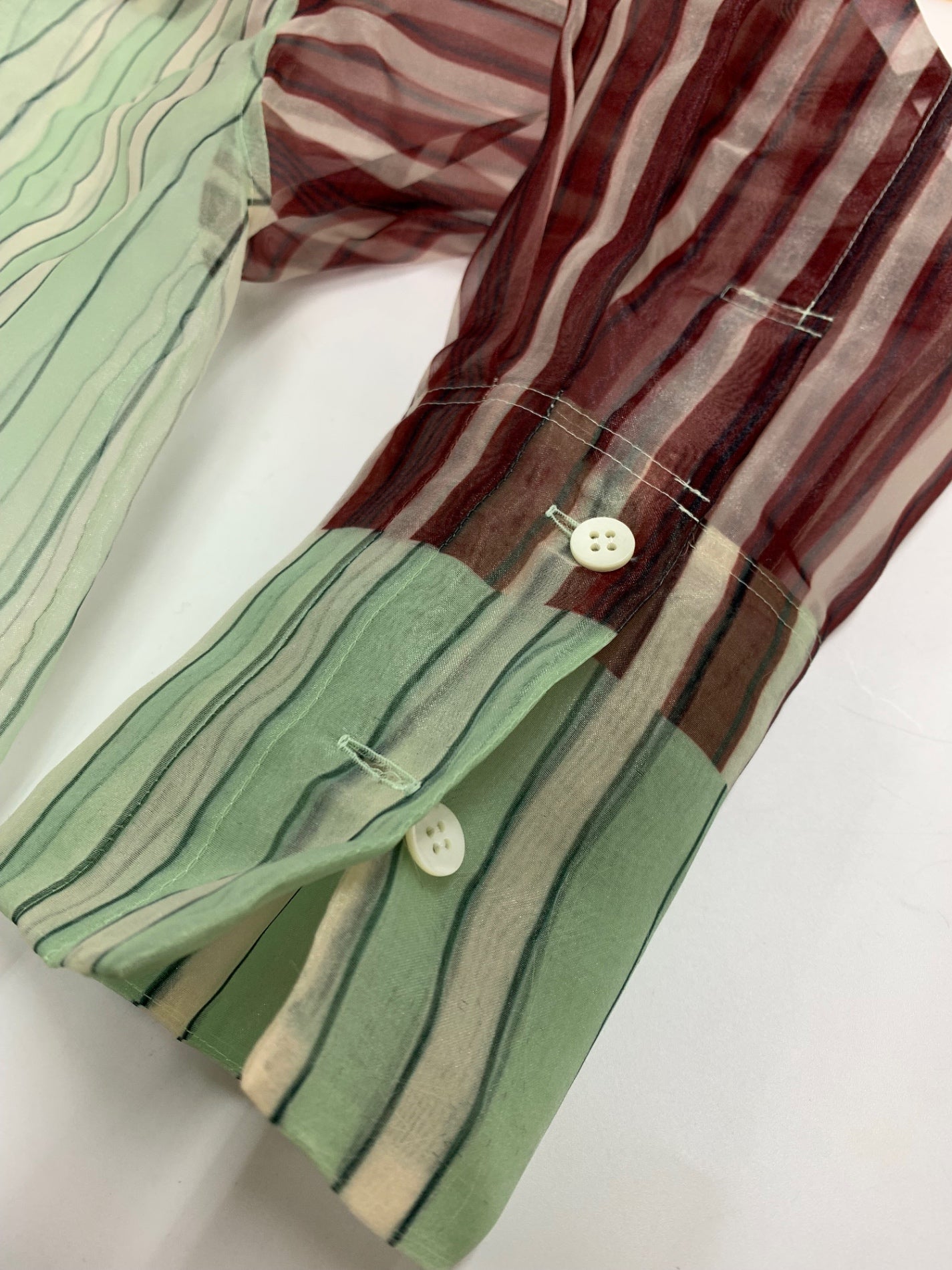 テルマ Printed Sheer Pullover TLM41FJ007 シアーシャツ 36 グリーン ストライプ ITE78JZDK6IG