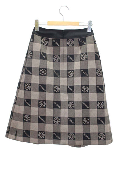 エムズグレイシー 417616 スカート 36 ブラウン カメリア柄 チェック タックフレア ITGP2P53MVK0