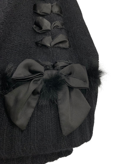 エムズグレイシー 028555 ポンチョ ブラック リボン ニット ファー ITW4G3E741RW