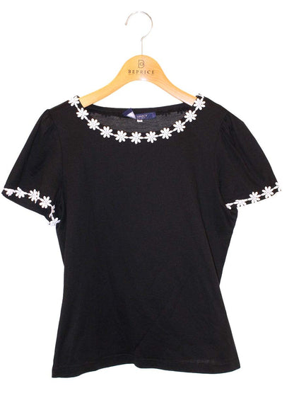 エムズグレイシー 315337 Tシャツ 38 ブラック フラワーレース ITSIJOYN3W54