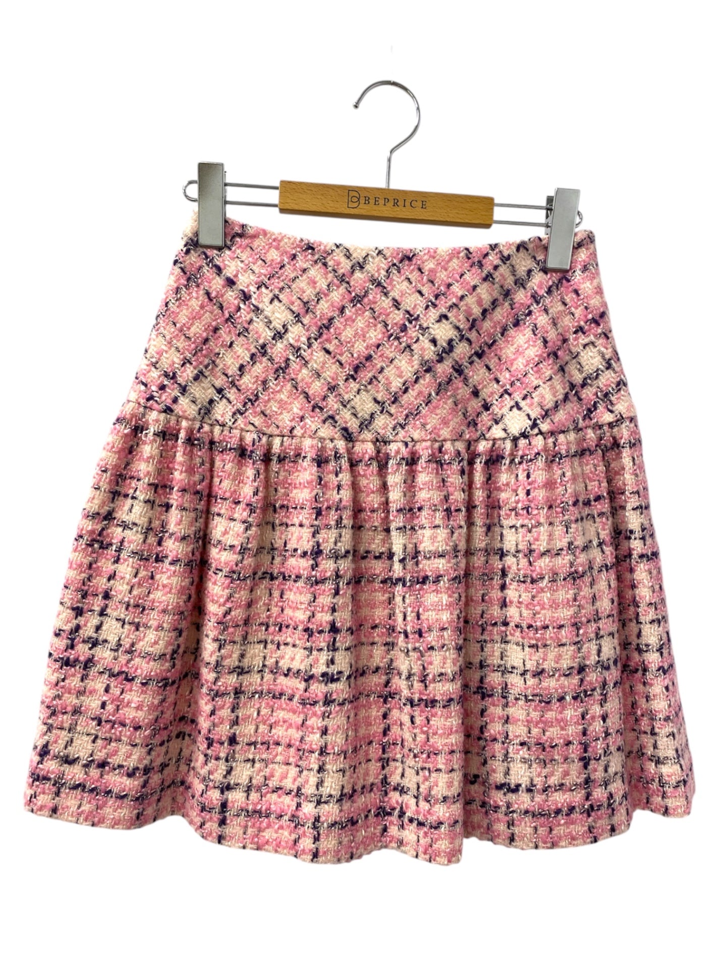 エムズグレイシー 527562 スカート 36 ピンク ウール ツイード チェック IT64ZE13KW1B
