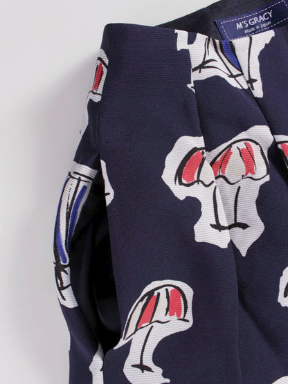 エムズグレイシー 017324 スカート 36 ネイビー パラソルモチーフ フレア ITTSYG3WH6F8