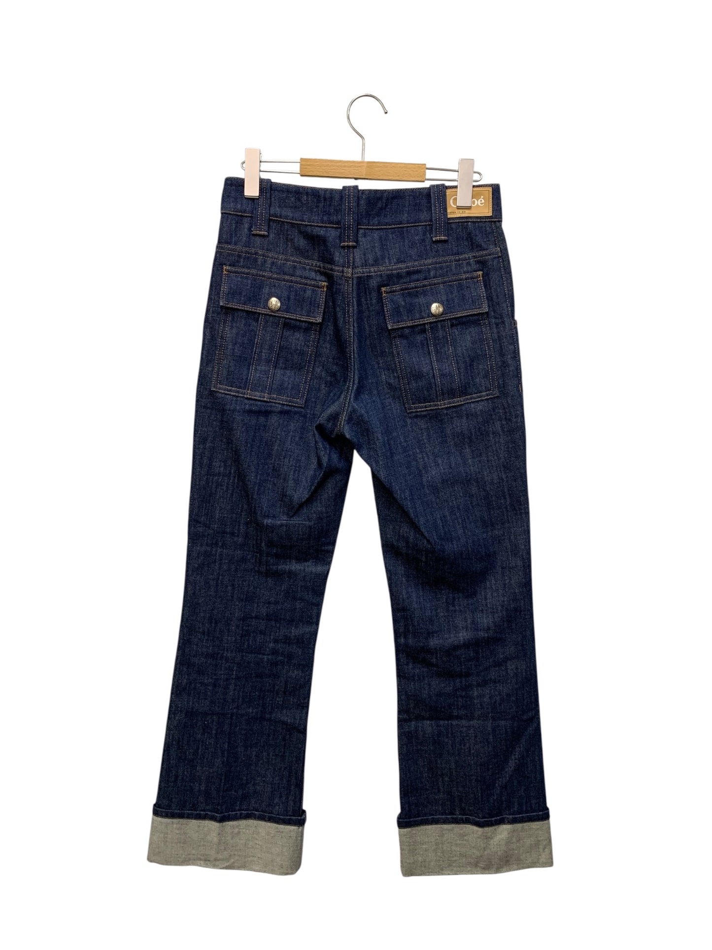 クロエ CHC19WDP0215299L38 デニムパンツ 38 ブルー プリーツポケット ロールアップ IT6DMS6ZPVTW 【SALE】