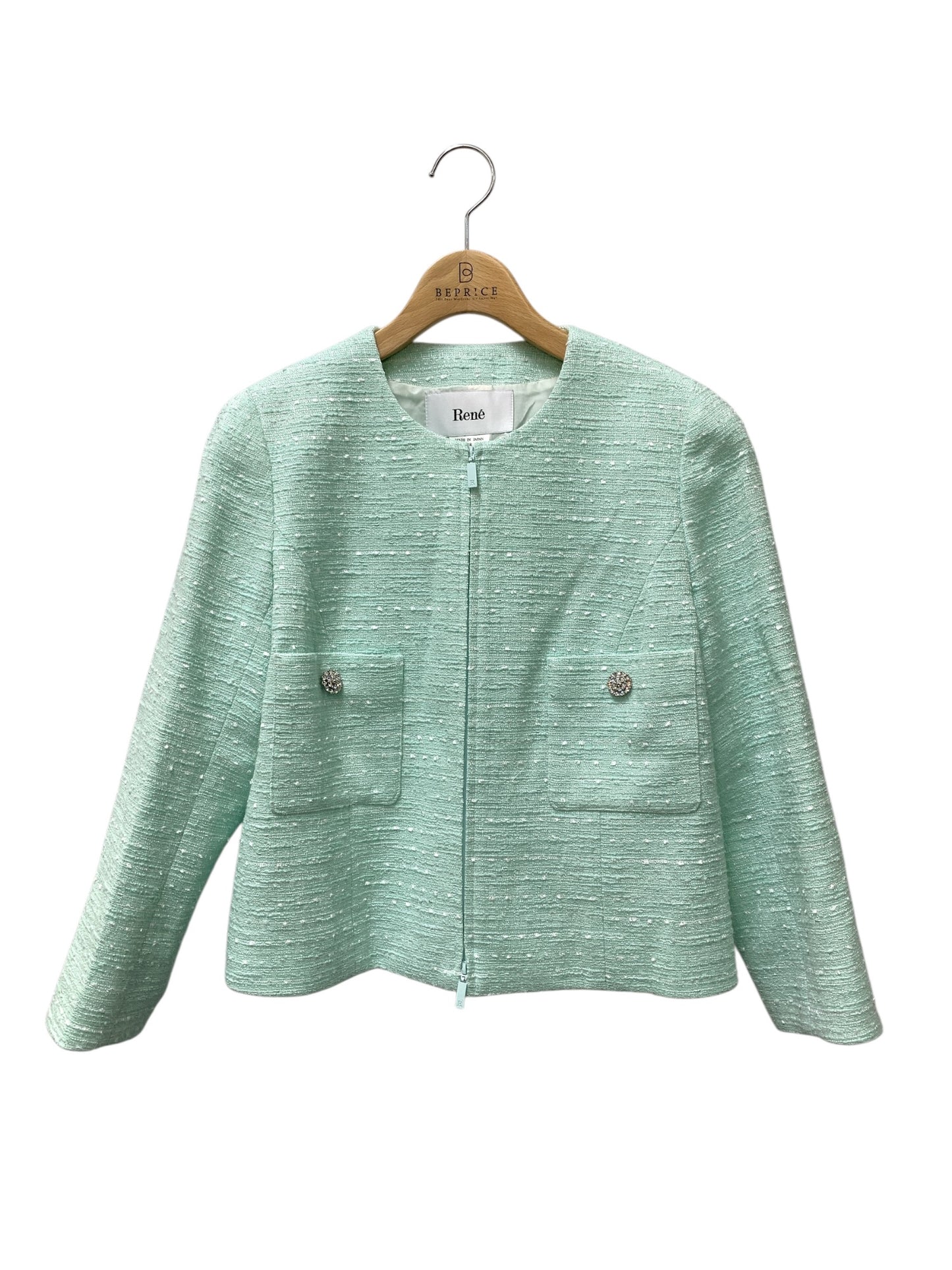ルネ Jacket 6513310 ノーカラージャケット 38 グリーン ツイード インスタ掲載品 IT1IJSJUKFDY