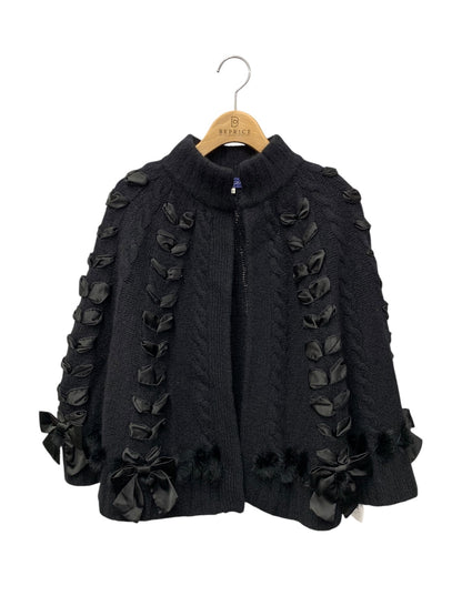 エムズグレイシー 028555 ポンチョ ブラック リボン ニット ファー ITW4G3E741RW