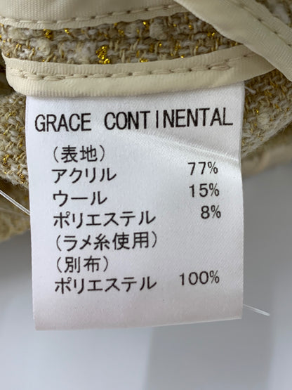 グレースコンチネンタル 04117901-3 ジャケット  36 ベージュ ノーカラー ツイード パール ラメ フリル ITLTUYD0X2BG 【SALE】
