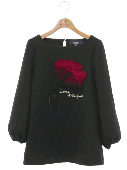 エムズグレイシー 015702 トップス 38 ブラック スウェット生地 フラワー オーガンジー 刺繍 ITJ73SFR6X9S