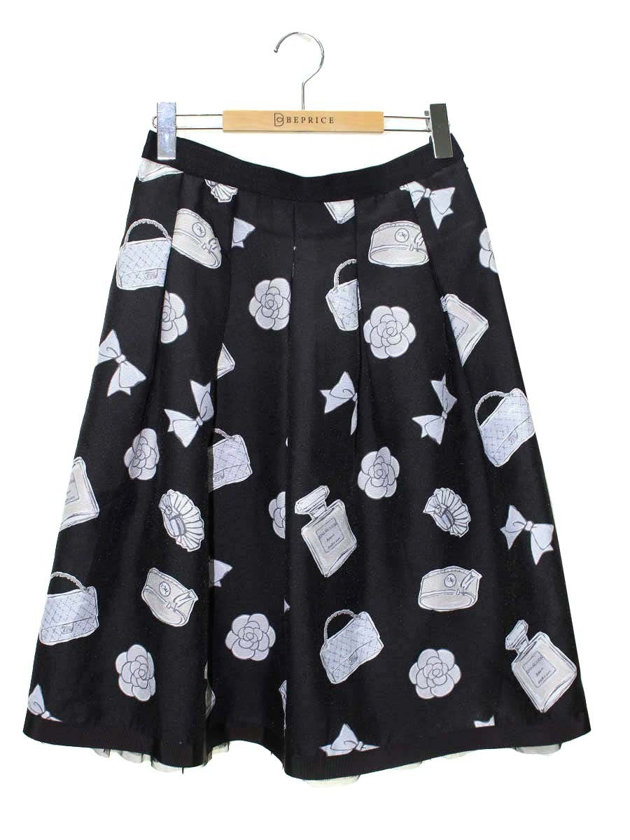 エムズグレイシー 117322 スカート 40 ブラック タック フリル アイコン ITS3YKLAHN8M