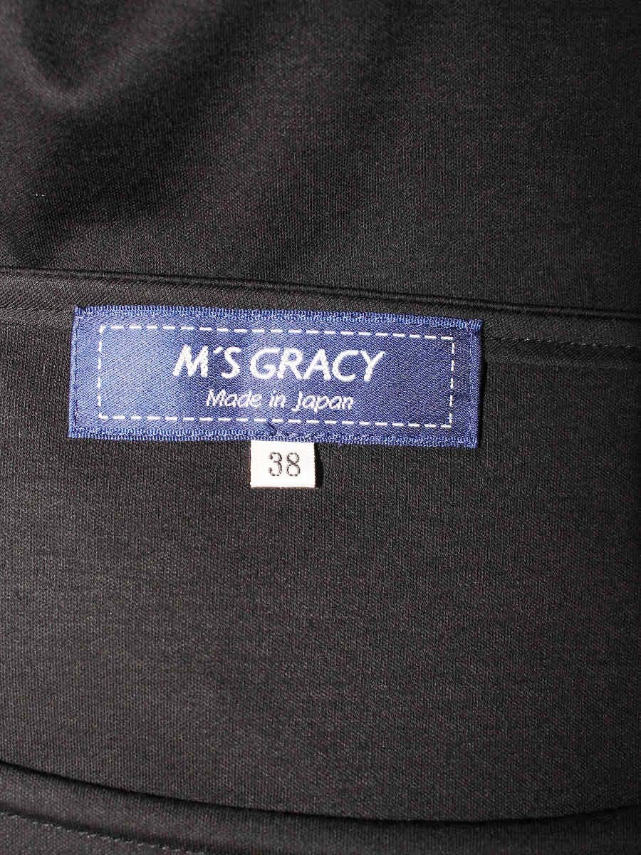 エムズグレイシー 115332 Tシャツ カットソー 38 ブラック リブ リボン ラウンドネック ITA7A0NJ95SS