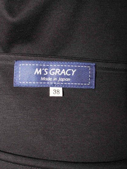 エムズグレイシー 115332 Tシャツ カットソー 38 ブラック リブ リボン ラウンドネック ITA7A0NJ95SS
