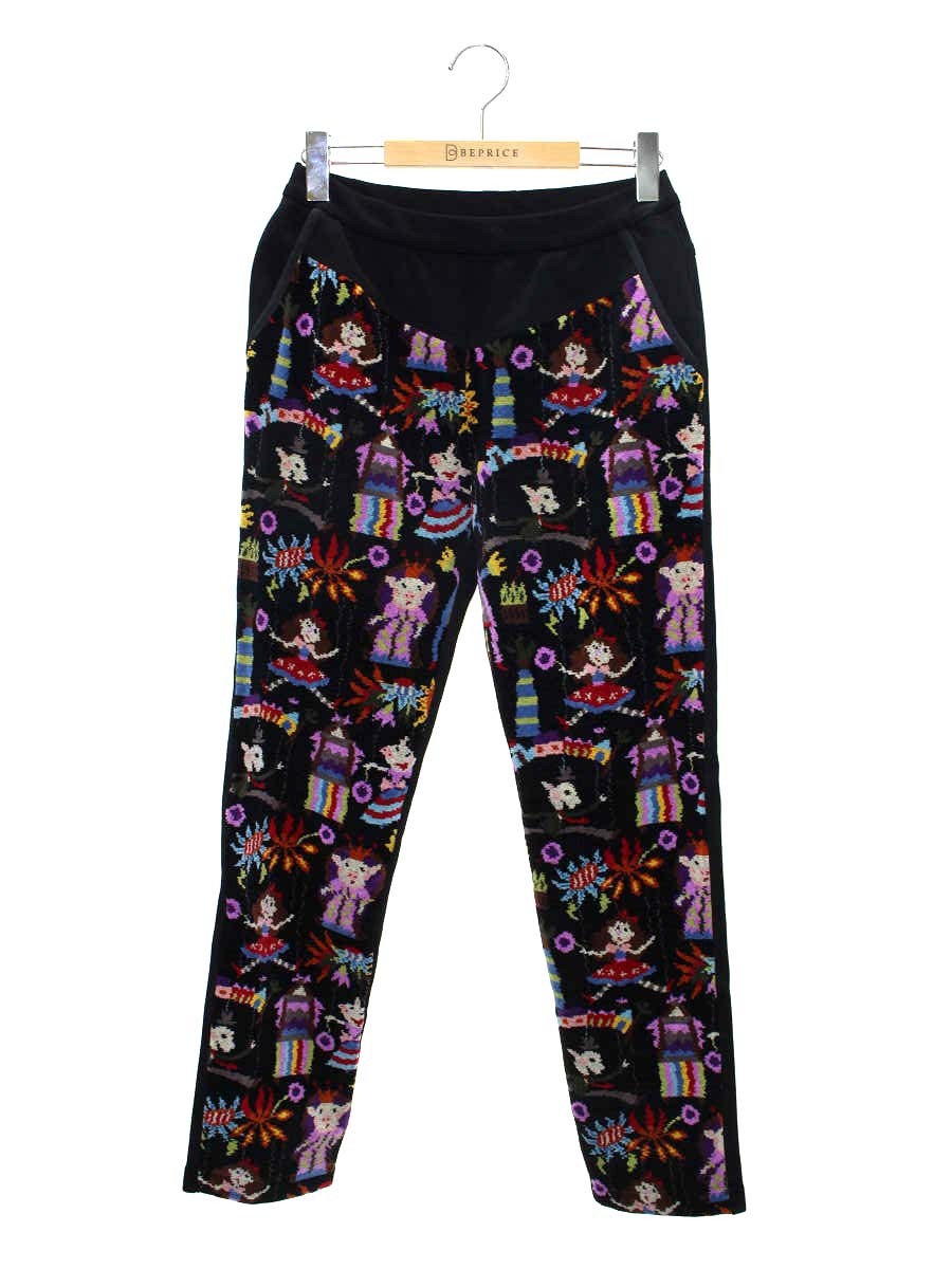 アルベロベロ 438765 パンツ F ブラック パイル地 ストレッチ アニマルモチーフ ITEXW40GIHDY