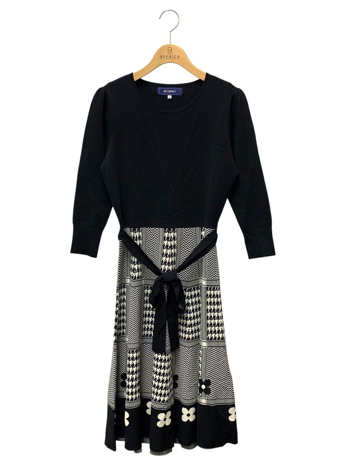 エムズグレイシー CheckｘFlower Knit One-piece 918525 ワンピース 38 ブラック ITKZIWFOZ9HW