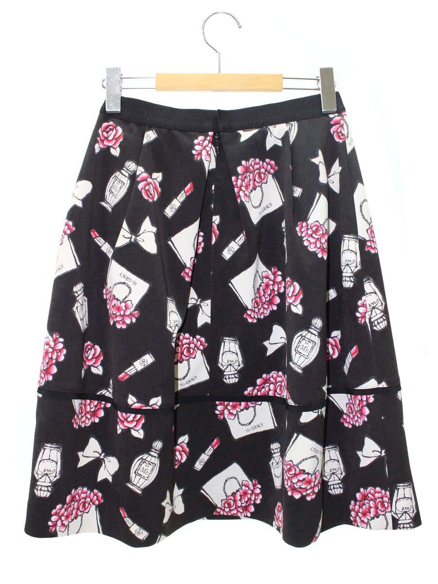 エムズグレイシー 917542 スカート 38 ブラック アイコンモチーフ フレア IT5Y5TETX2E6