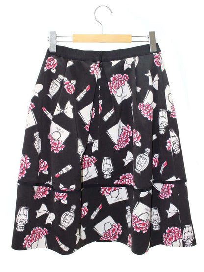 エムズグレイシー 917542 スカート 38 ブラック アイコンモチーフ フレア IT5Y5TETX2E6