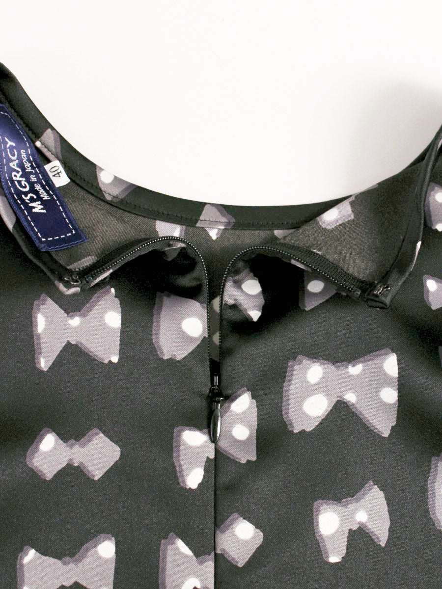 エムズグレイシー 010509 ブラウス 40 ブラック リボン 総柄 ITCYNH7OOOG8