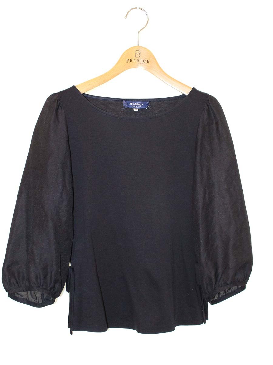 エムズグレイシー 915327 Tシャツ カットソー 38 ブラックネイビー リボン ITNJS70TX71Y
