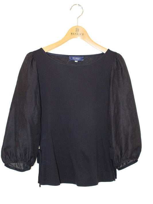 エムズグレイシー 915327 Tシャツ カットソー 38 ブラックネイビー リボン ITNJS70TX71Y