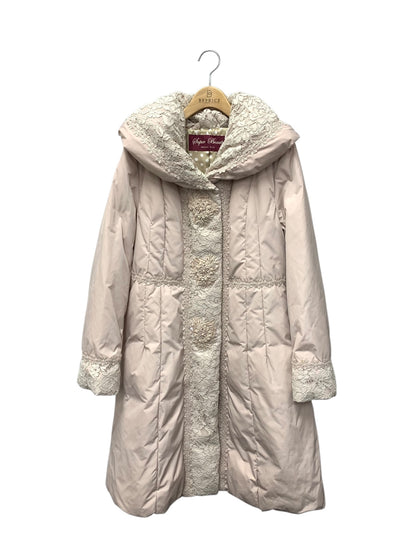 スーパービューティー ダウンコート 42 ピンク レース フラワーモチーフ 刺繍 ジップアップ ITKUO9GDLPI6