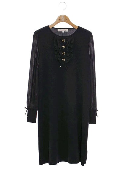 スーパービューティー ワンピース 38 ブラック ニット 袖レース リボン ITRLHB7FPU74