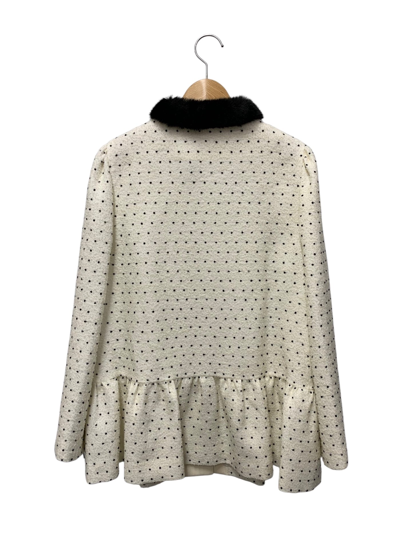 エムズグレイシー ドット風ペプラム 419610 ショートコート 42 ホワイト リボン フェイクファー衿 ITXRJYOTLGLC