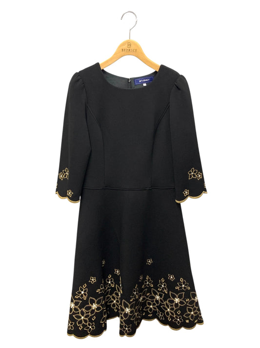エムズグレイシー 011113 ワンピース 38 ブラック フラワーモチーフ カットワーク ボンディング IT8XP0IQCGJC