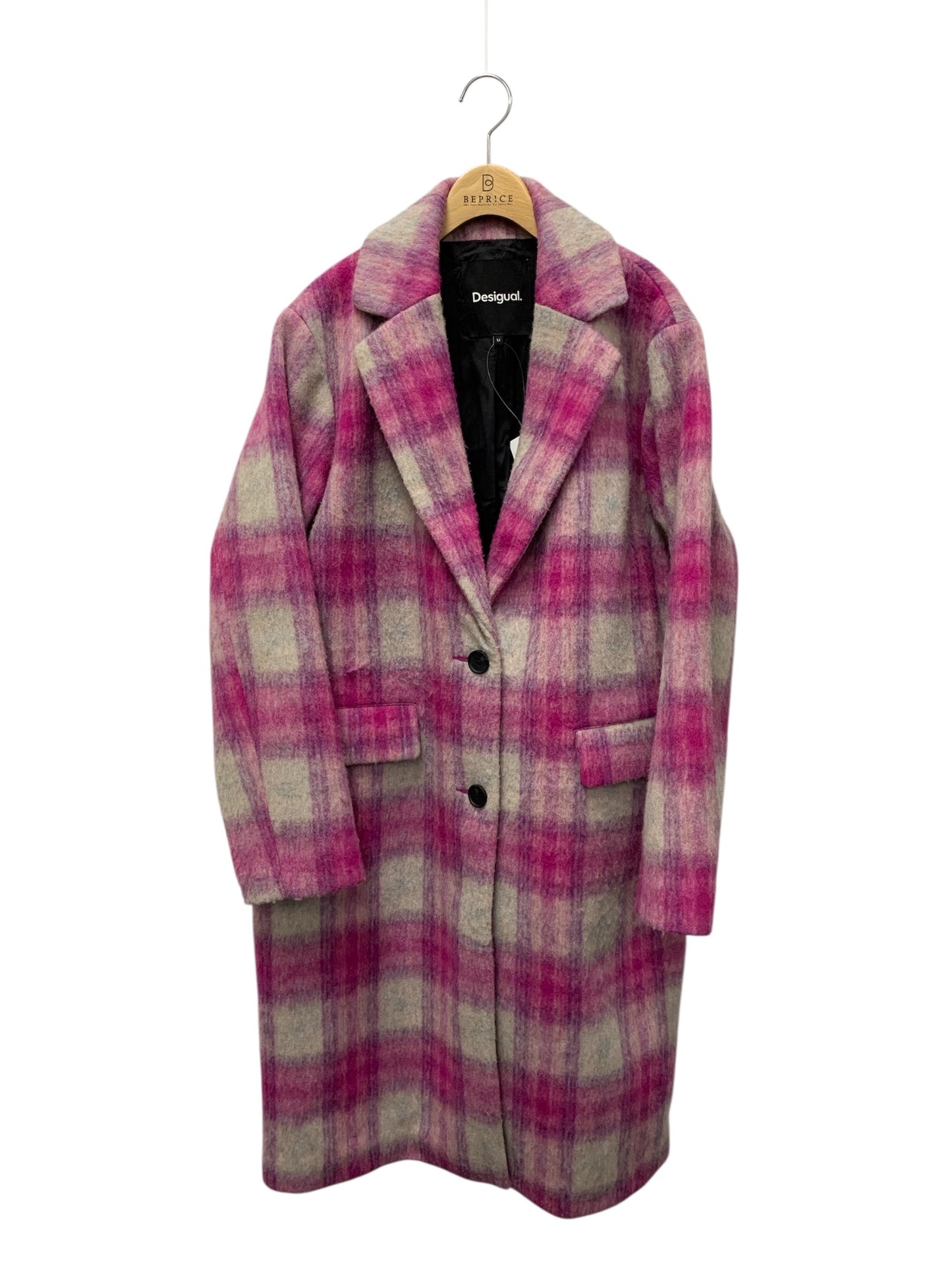 デシグアル Pink tartan coat 25SWEWX4 チェスターコート M ピンク タータンチェック ITFEJ7J99Z4L