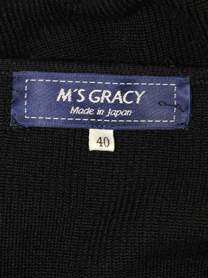 エムズグレイシー 018551 カーディガン 40 ブラック カメリア ロゴ ジップアップ ITYZ6H51R0XK