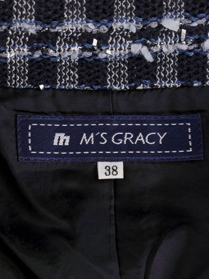 エムズグレイシー 624120 ジャケット 38 ネイビー ジップアップ ツイード調 ITPZQFG7V8MM