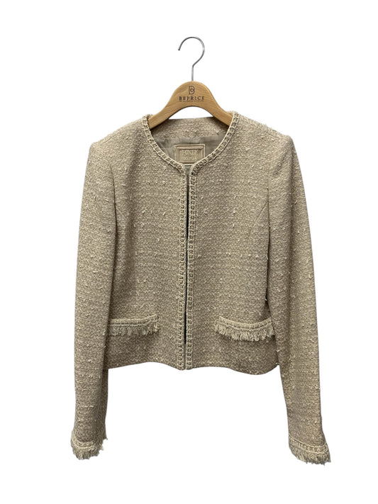 フォクシーブティック Jacket Tweed Noble 42090 ノーカラージャケット 42 ベージュ ITARP1SDSYB5