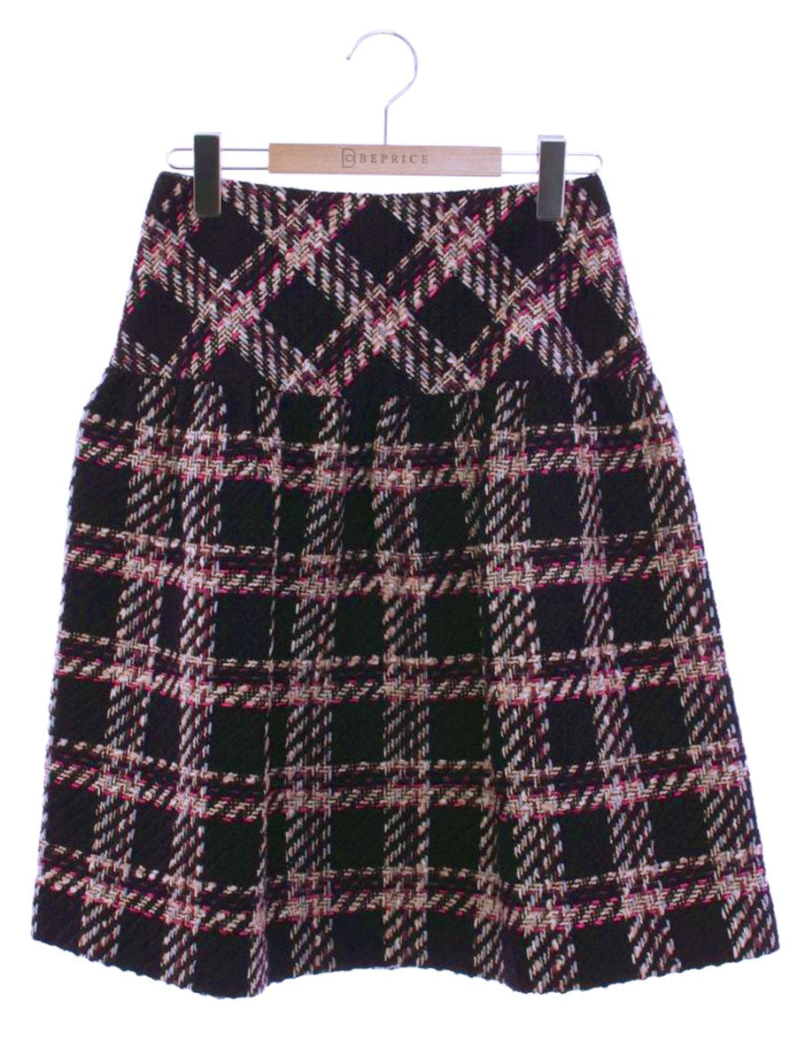 エムズグレイシー 017535 スカート 38 ネイビー/パープル チェック柄 タックフレア ITRXDJCR1HJ6