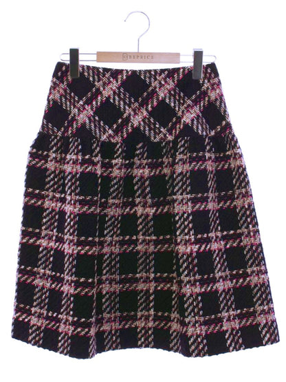 エムズグレイシー 017535 スカート 38 ネイビー/パープル チェック柄 タックフレア ITRXDJCR1HJ6