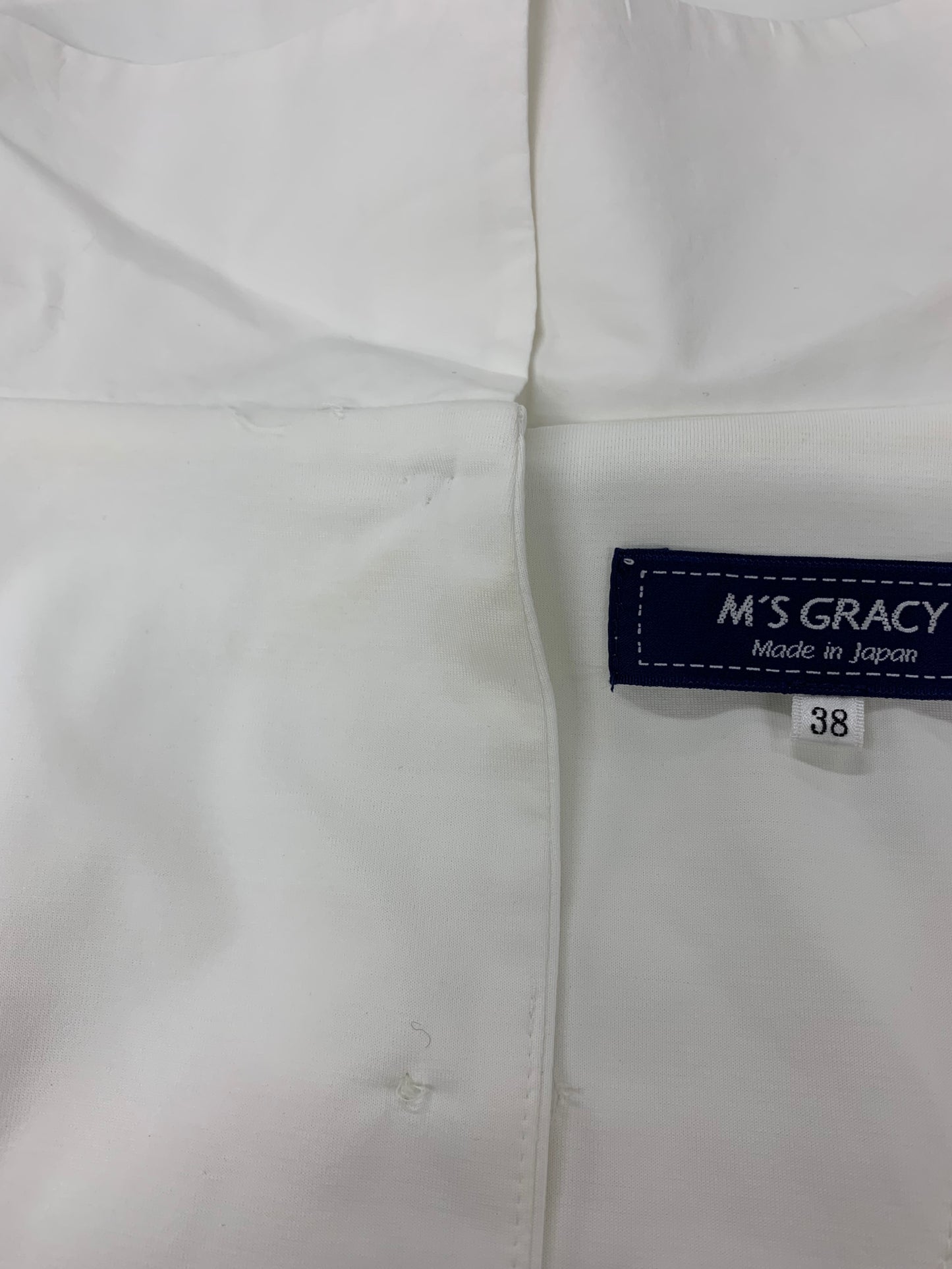 エムズグレイシー 015331 カットソー 38 ホワイト ロールカラー バックボタン ITW0SLD35DDV